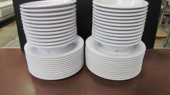 Two Dozen Each G-E-T White Melamine 7 1/4" Bowls and 9 1/4" Plates