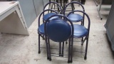 Five Purple Metal Folding Stools with Blue Navy Vinyl Padded Seats