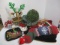 Christmas Lot - Stockings, Tree Skirt, Tablecloth, Candle Holders, Basket, etc.