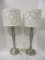 Pair of Chrome Candlestick Lamps with Matching Shades