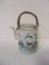 Vintage Asian Porcelain Teapot with Bamboo Handles