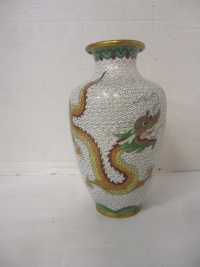 Antique Chinese Cloisonne Dragons Enamel on Bronze Vase