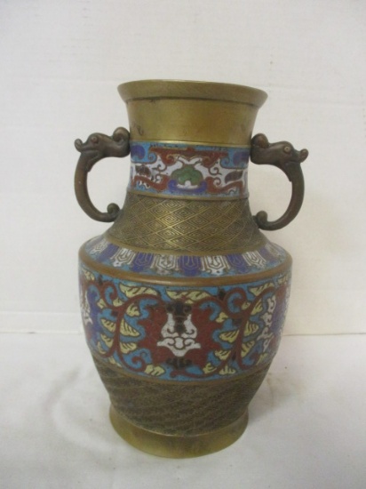 Vintage Japanese Champleve Cloisonne and Bronze Vase