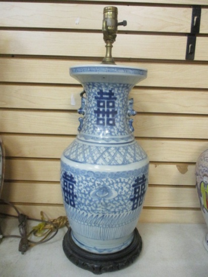 Vintage Chinese Blue and White Vase Lamp