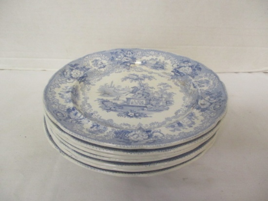 7 Vintage Longport Blue and White Transferware Plates
