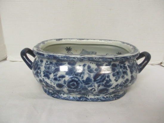 Vintage Chinese Blue and White Porcelain Soup Casserole Bowl