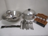 Kitchen Lot - Stainless Mixing Bowl, Cooker, Flatware, Grip-Lock Handle, etc.