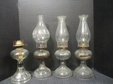 4 Vintage Clear Glass Oil Lamps