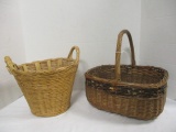 2 Vintage Baskets with Handles - One Made in Mexico
