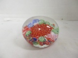 Blown Glass with Colorful Flowers Paperweight