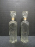 Pair of Vintage Clear Glass Decanters with Corked Lids