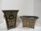 2 Painted Metal Decorative Flower Pots