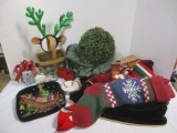 Christmas Lot - Stockings, Tree Skirt, Tablecloth, Candle Holders, Basket, etc.