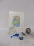 New Old Stock Fish Print with Mat, 2 Suncatchers, Dolphin Glass Candle