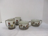 Mid Century Modern Stoneware Set - 2 Soup Cups and 2 Coffee Cups