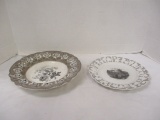 Silvered Lustre Landscape Plate and Black and Brown Transferware Bowl