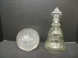 Vintage Diamond Cut Crystal Decanter with 