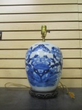 Vintage Asian Porcelain Blue and White Ginger Jar Lamp