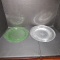 Vintage Green Uranium Vaseline Glass Tab Handle Tray and Aluminum Tray