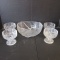 Midcentury Crystal Iceberg Pattern Footed Bowl and Four Sherbet Dessert Cups