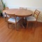 Midcentury Modern Double Pedestal Dining Table with Leaf and Four Side Chairs