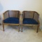 Pair of Barrel Caned Back Chairs with Upholstered Seats