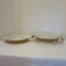 Two Vintage Pyrex Early American Oblong Divided Dishes, One Lid and Trivet Stand