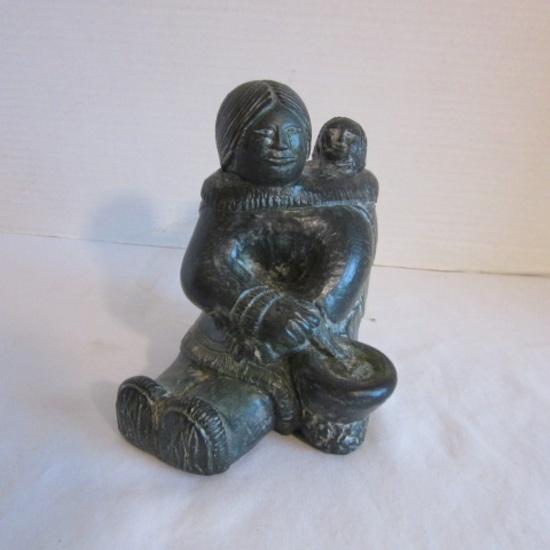 Alaskan Native Hand-Crafted Sculpted Inuit Mother and Child