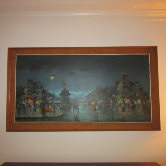 Midcentury Parisian Nightscape Painting on Canvas