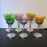 Six Silver Tone Stems with Colored Glass Inserts