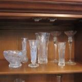 Crystal Bud Vases, Tall Vase, Footed Bowl and Pair of Candle Holders
