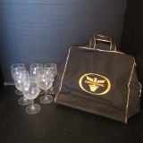 Vintage Continental Airline Travel Bag and Six Crystal Wine Glasses
