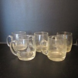 Five Large Etched Blown Glass Mugs