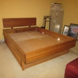Queen Size Oak Platform Bed Frame with Six Drawers in Base