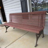 Large Painted Wood Slat Bench with Cast Iron Frame