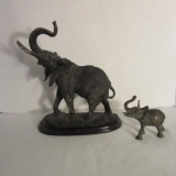 Sculpted Resin Elephant Statue and Brass Elephant