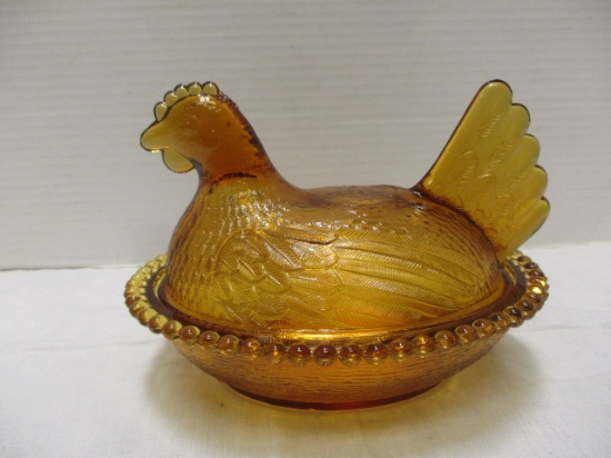Amber Glass Hen on Nest