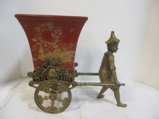 Chinese Ceramic Pot in Gilt Bronze Rickshaw