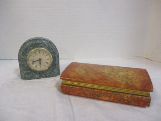Alabaster Vanity Box (7 1/4 x 4 1/4) & Quartz Clock