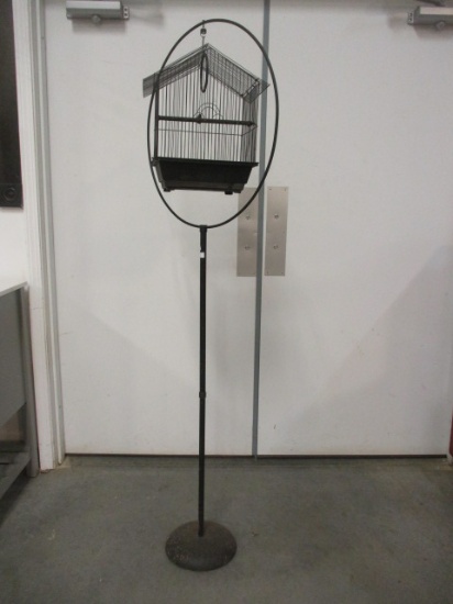 Vintage Black Metal Bird Cage with Floor Stand