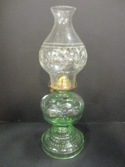 Antique Green Uranium/Vaseline Glass Oil Lamp
