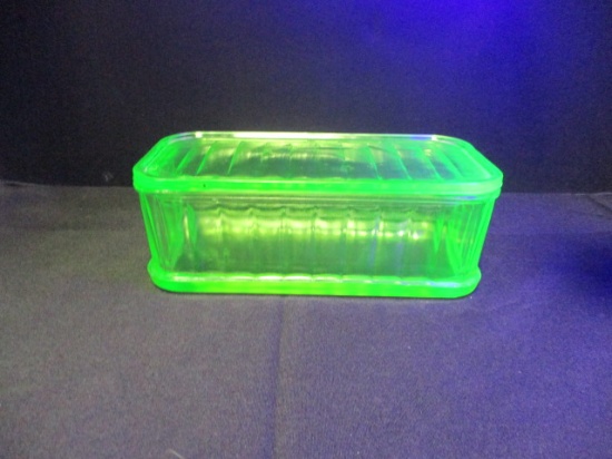 Green Vaseline Glass Refrigerator Box