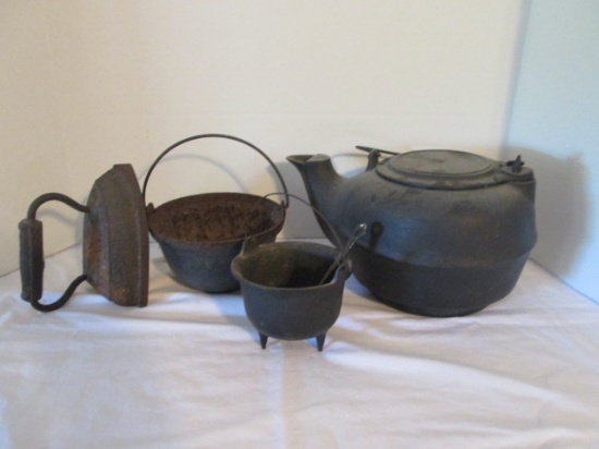 Cast Iron Kettle, Cauldron, and Hand Iron