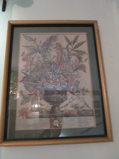 Vintage Framed and Matted January Floral Print