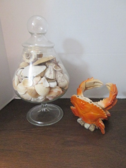 Seashells in Jar and Crab Wine Bottle Holder