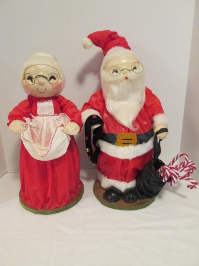 Pair of Vintage Santa and Mrs. Claus Paper Mache Figures