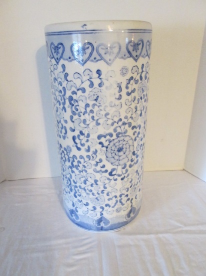 Blue and White Asian Porcelain Umbrella Stand