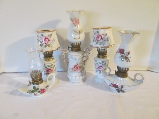 Five Miniature Porcelain Oil Lamps