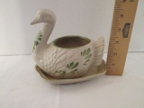 Bird Ceramic Planter with Attached Underplate