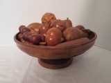 Wood Serving Bowl with Faux Fruit